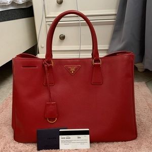 PRADA Fuoco Saffiano Lux Leather Tote Bag